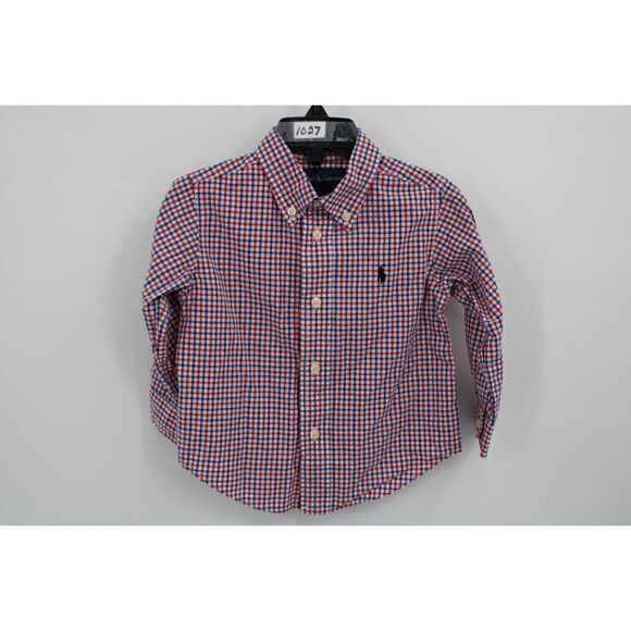 RALPH LAUREN 18M BOYS BUTTON DOWN SHIRT RED WHITE BLUE GINGHAM PLAID - Picture 1 of 7